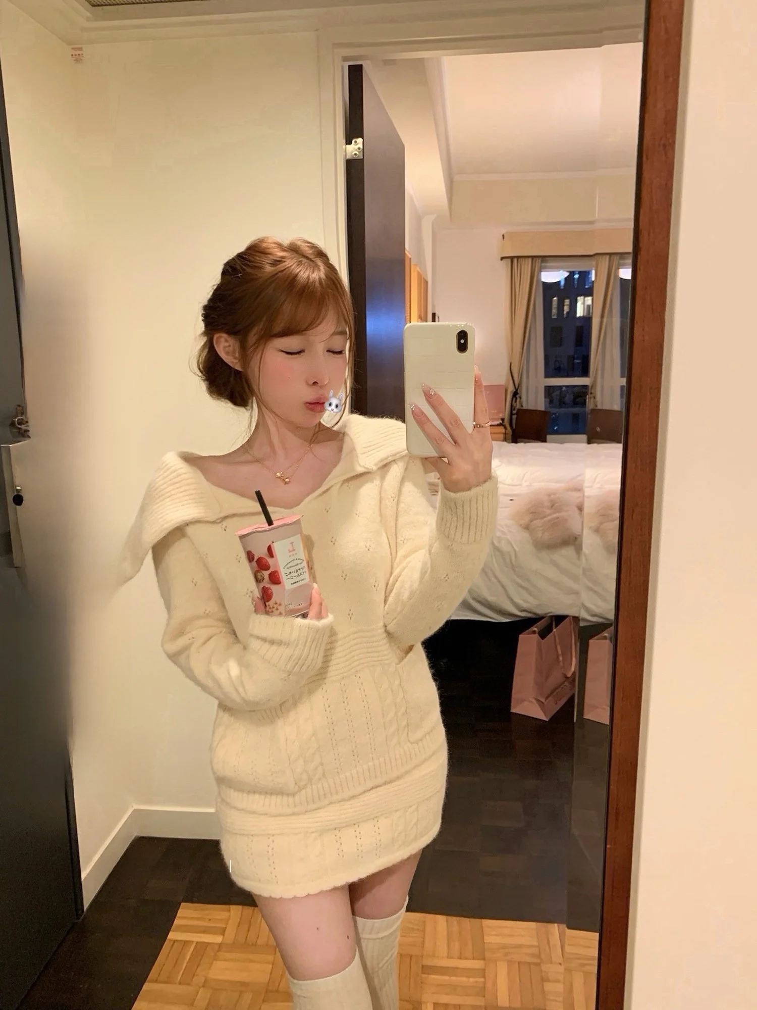 

Lukira Pure Color Woolen Knitted Sweater Skirt Set for Women Casual Warm Winter Fashion Two-Piece Suit Half-length Skirt