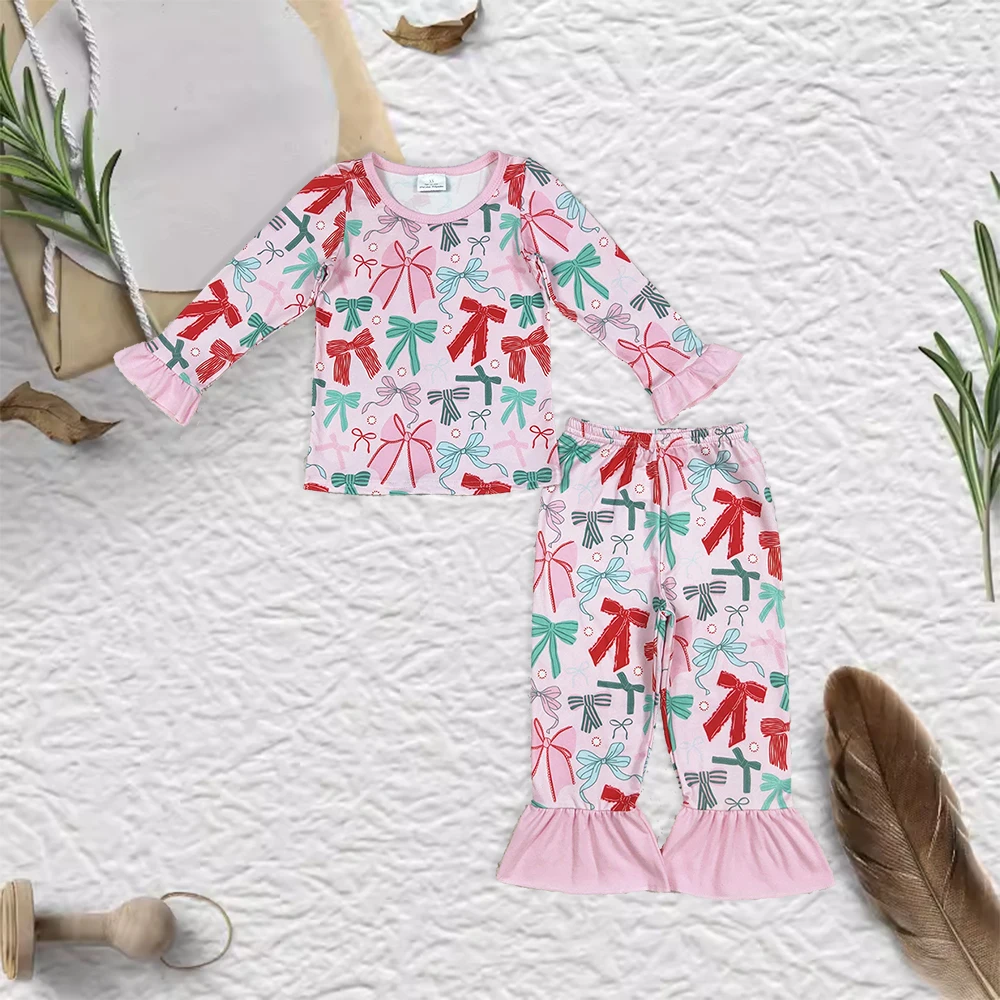 

RTS Baby Girl Christmas Red Green Bow Outfit Wholesale Children Girls Boutique Clothes Kids Outfit
