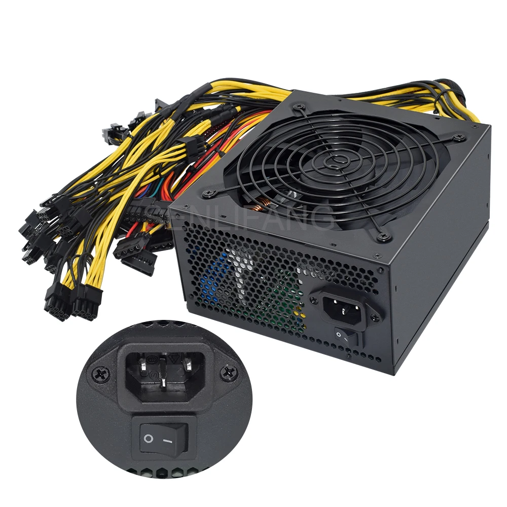 ATX 2400W 180-260V Cocok untuk Semua Jenis Catu Daya Pertambangan 8GPU Dll RVN Rig Ethereum Miner PC PSU Kontrol Suhu