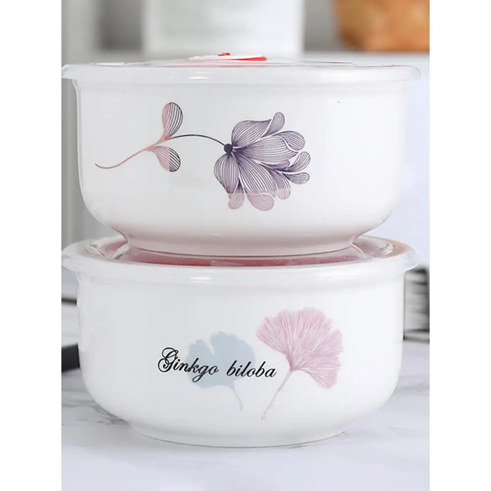 Ceramic Food Container Microwave Safe Lunch Box with Lid Fridge Sealed Soup Bowl Office Lunch Container No Instant Noodles