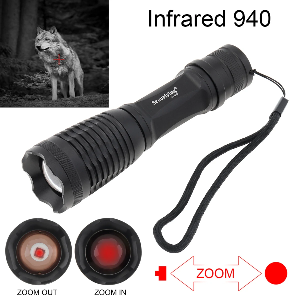 Long Working time IR 940nm Hunting Flashlight Zoomable LED Infrared Radiation IR Night Vision Torch for Hunting Predator