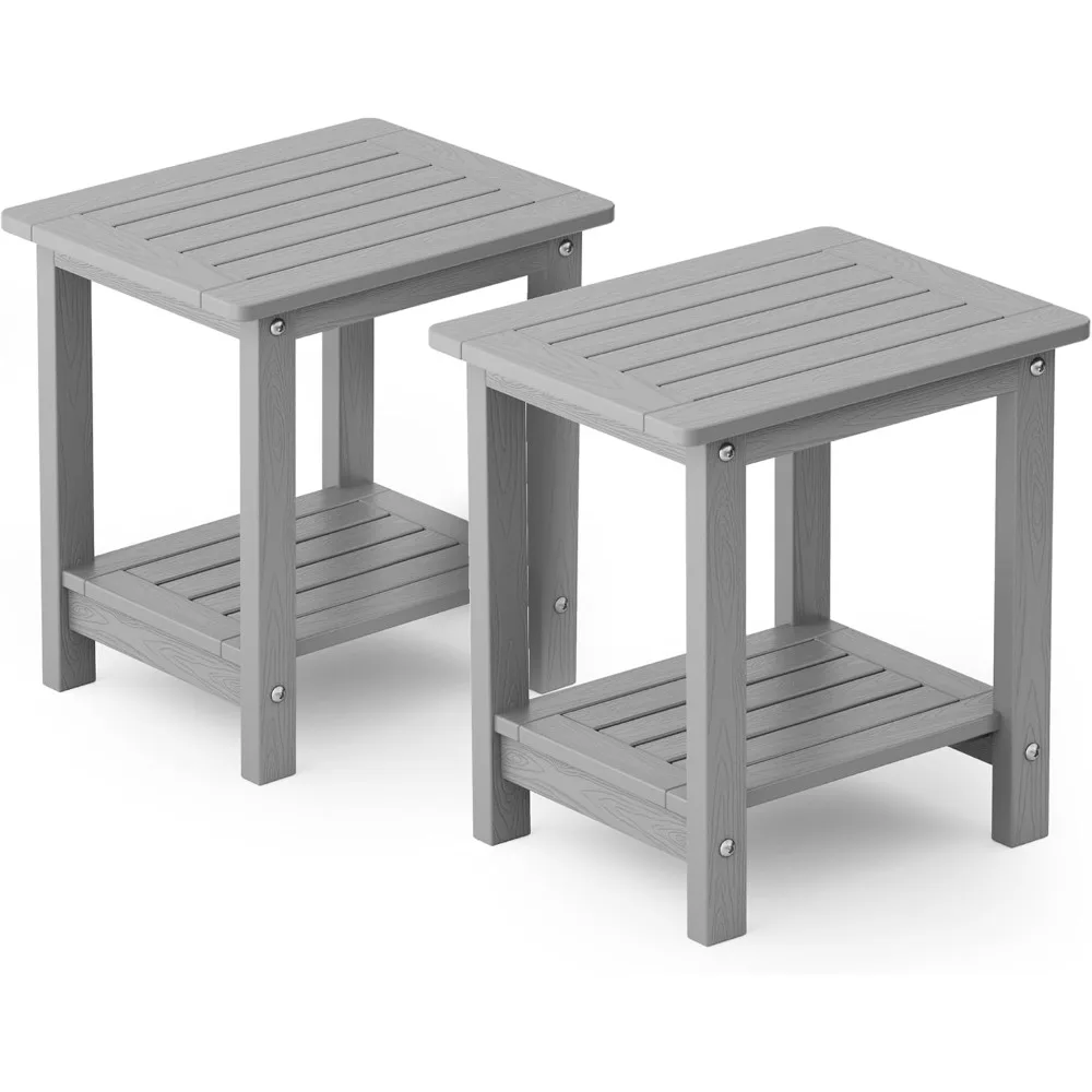 

Outdoor Side Table for Patio: 16" HIPS Weather - Resistant Adirondack Tables Set of 2 - Small Square End Tables for Backyard Po