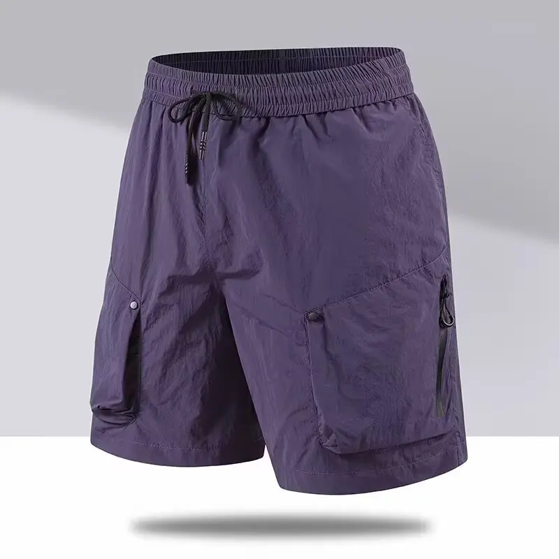 

Летние уличные быстросохнущие рабочие шорты с молнией, множеством карманов, свободного прямого кроя, длиной до колена, дышащие, пляжные брюки