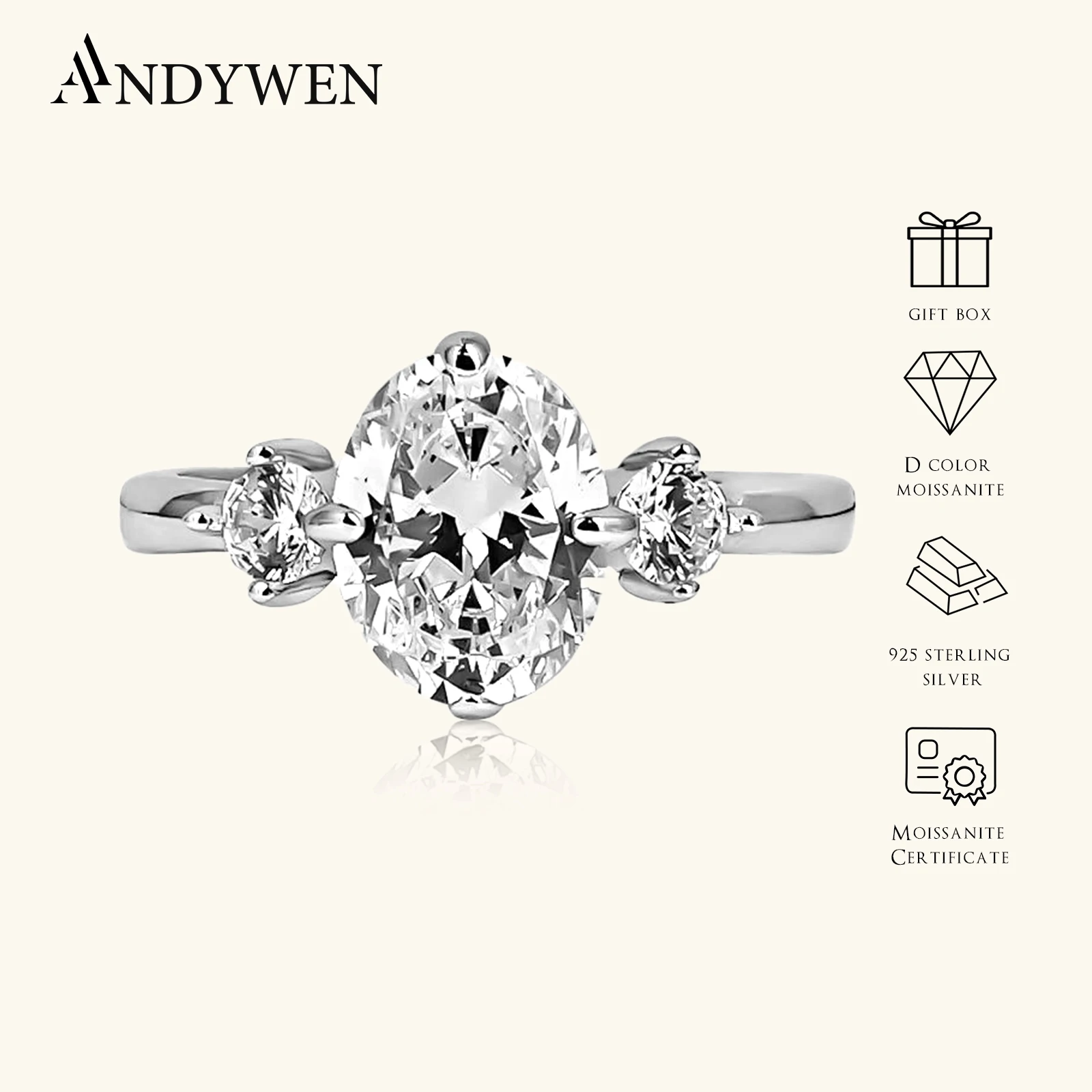 

ANDYWEN 2CT Moissanite D Color Oval Rings 925 Sterling Silver Women Sparkling Luxury Wedding Band Ring Certified Jewelry Gift