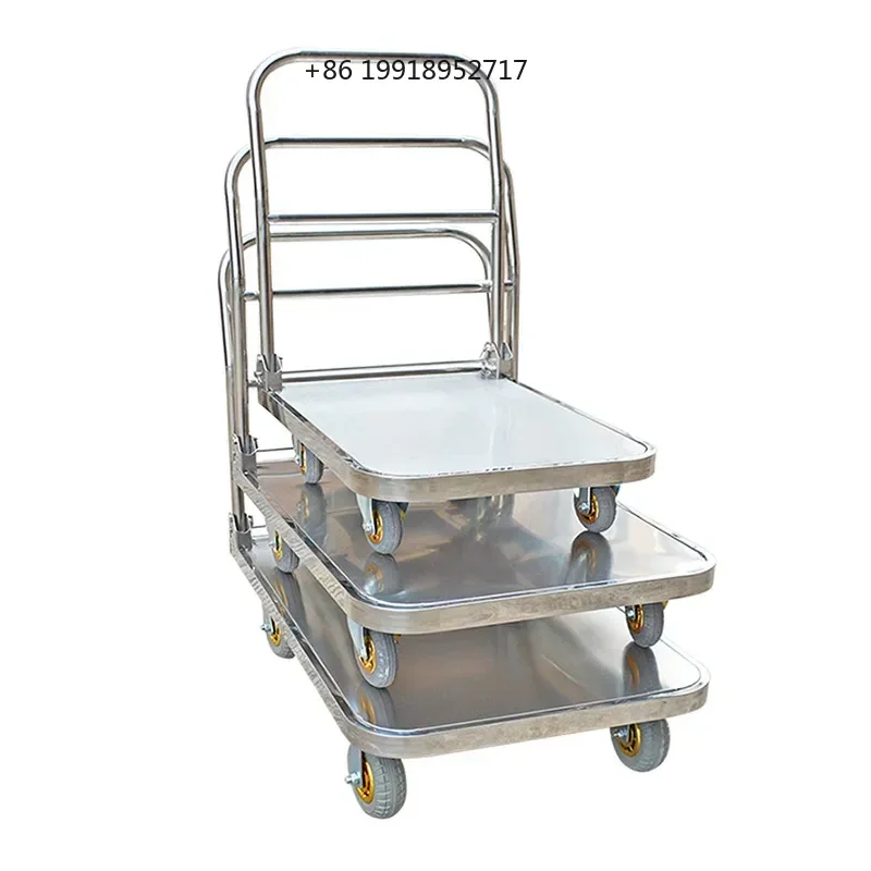 300kg-150kg-heavy-duty-304-stainless-steel-small-cart-folding-silent-universal-wheel-stainless-steel-car-repair-tool-flatbed-car