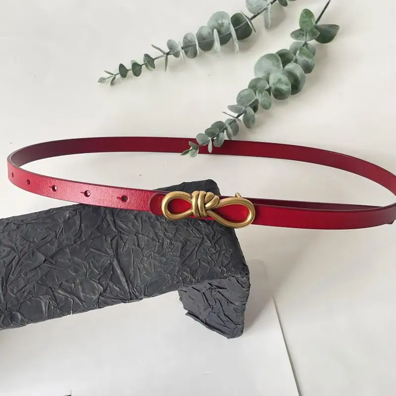 

Модный женский ремень из воловьей кожи для украшения джинсов и ремешком с витой пряжкой для женщин в парке с платьем.