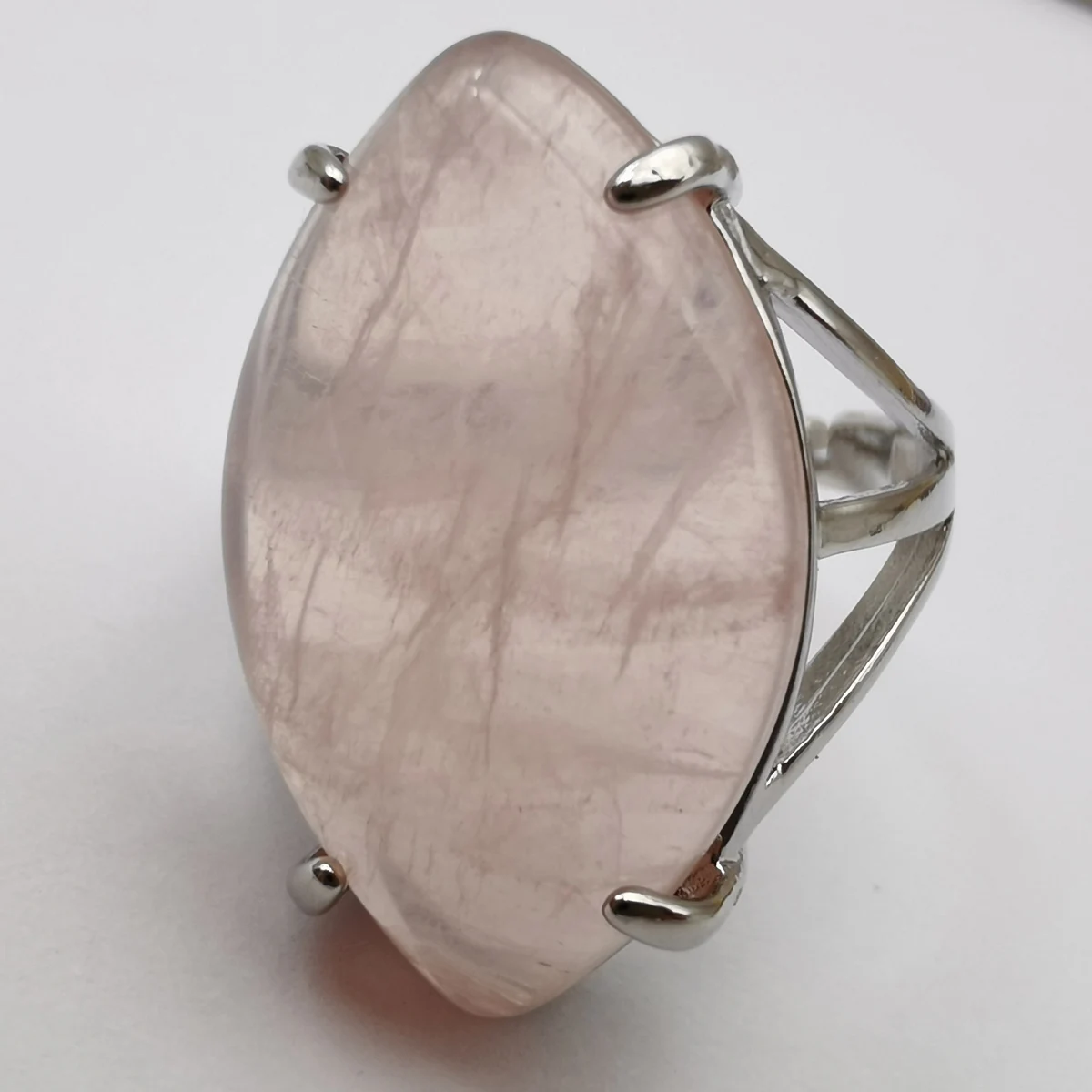 Natural Rose Quartz Stone Horse Eye Shape Bead GEM Finger Ring Size 8-9 Jewelry X302