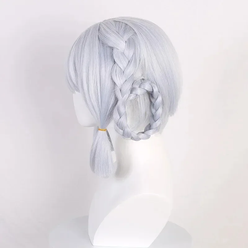 Kamisato Ayaka أنيمي شعر مستعار تأثيري فضي أبيض مع الانفجارات الاصطناعية شعر مضفر قصير شعر مستعار مستقيم لطيف فتاة كوميك كون كوزر #3