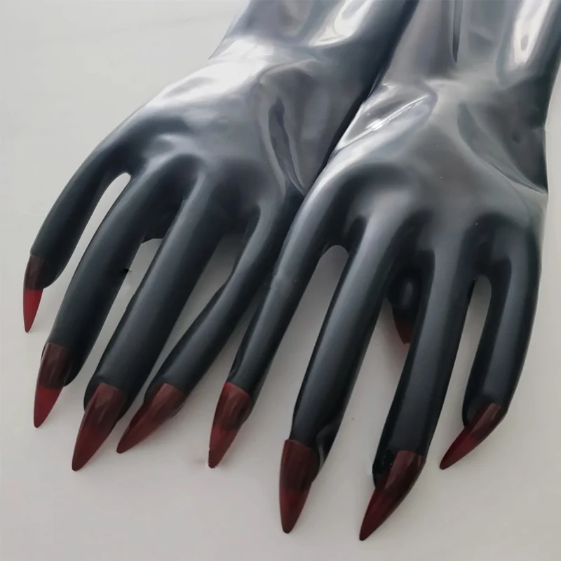 

Crossdressing Oil Glossy Black Sexy Male To Female Fetish Shiny Latex Rubber Cosplay Kigurumi Long Nails Full Finger Gloves CD