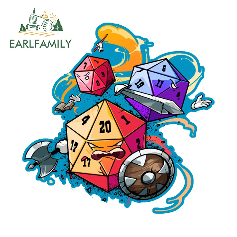 

EARLFAMILY 13cm x 12.9cm for DND Dungeons & Dragons Dice Game Funny Car Stickers Anime Vinyl Decals Sunscreen Car Styling