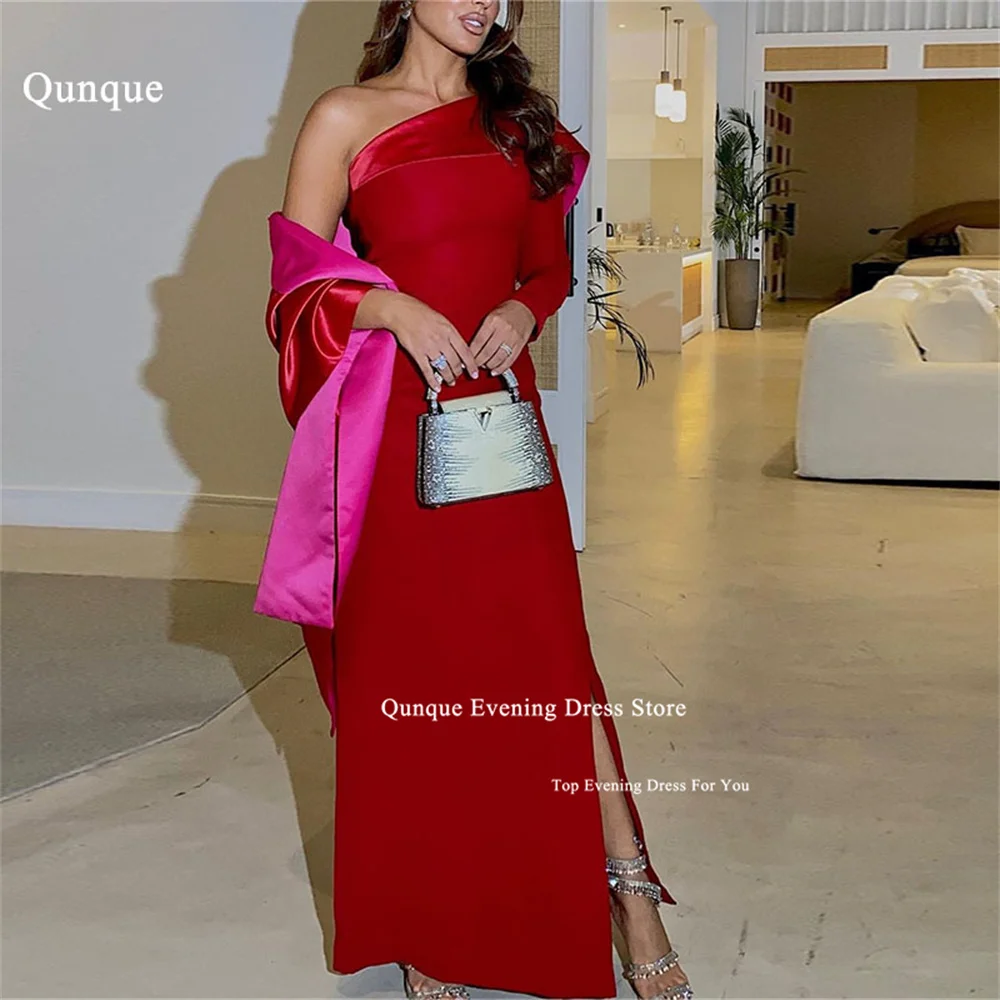 Qunque One Sleeve Slit Evening Dresses With Cape Vestidos De Noite Dubai Saudi Arabic Prom Dress Birthday Dresses Customized