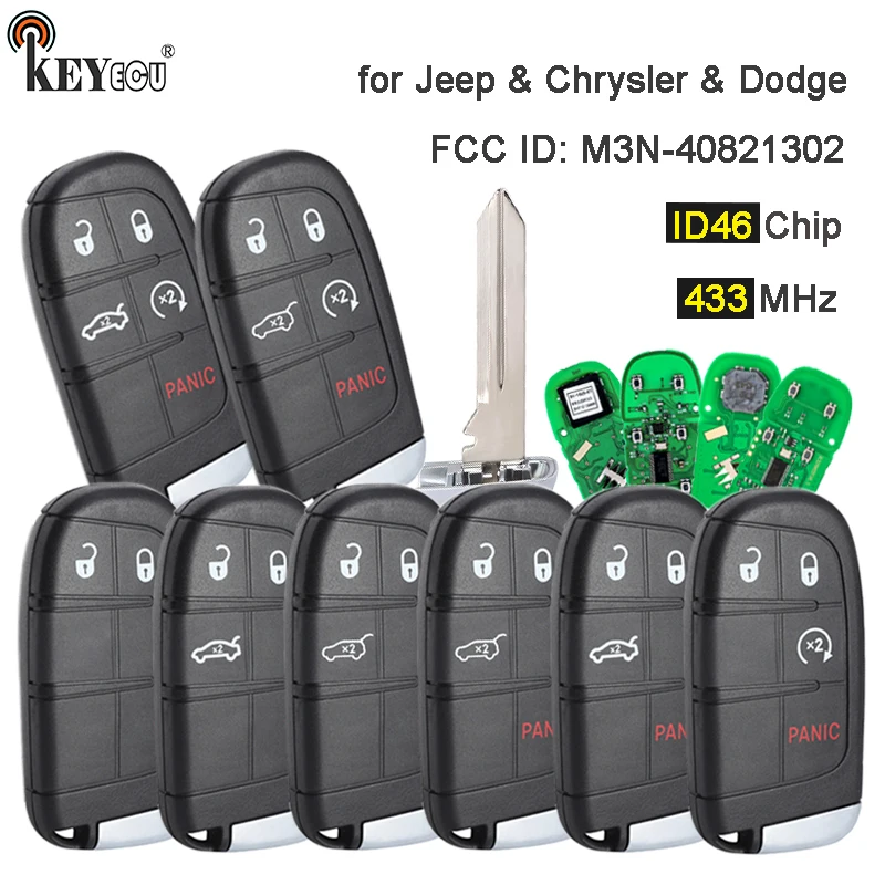 KEYECU 433MHz ID46 PCF7953 Chip M3N-40821302 Smart Remote Key Fob for Dodge Charger Journey Chrysler 300 Jeep Grand Cherokee