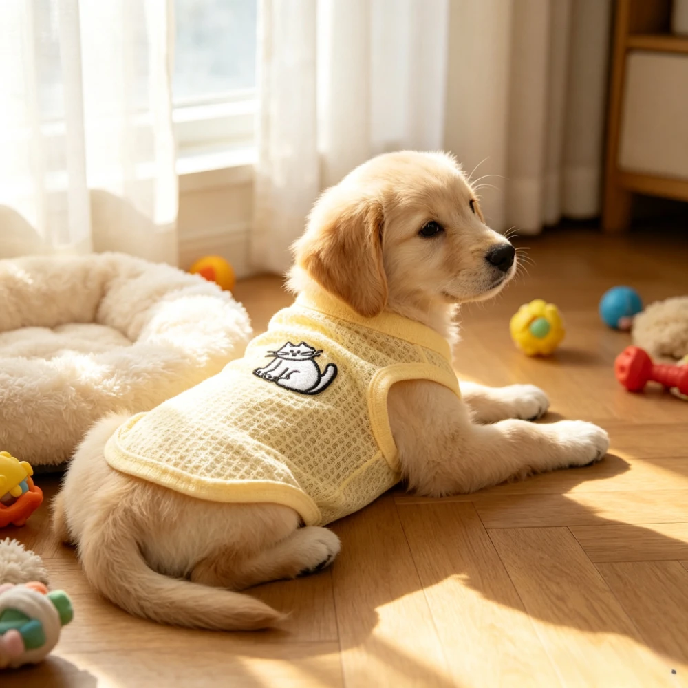 Atmungsaktive Sommer-Waffelstrick-Hundeweste Ärmelloses Trägertop Haustier-Outfit für Kleine Hunde und Katzen