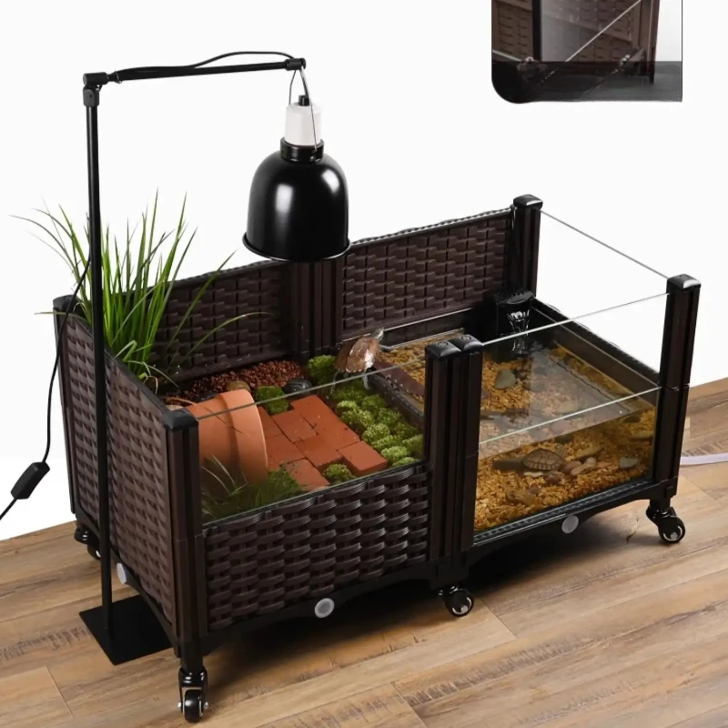 Eco Turtle Tank with Basking Platform, Glass Terrarium for Turtles, Planted Vivarium for Yellow-Margined Turtles, Indoor Habitat view 3