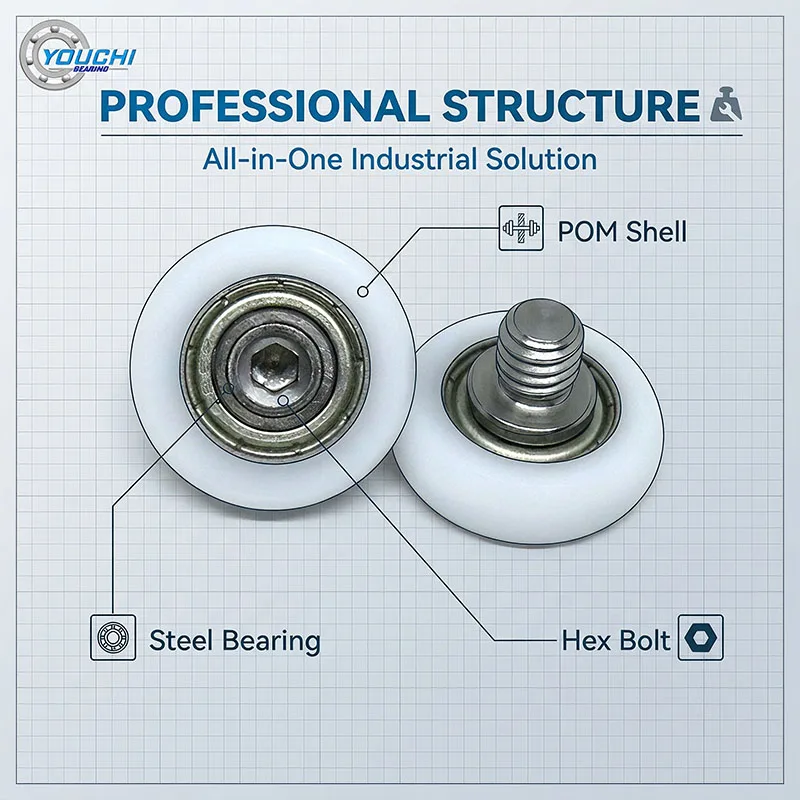 8pcs OD 22mm Arc Profile POM Coated Bearing Roller with M6 Screw BSR69622-7C1L6M6 Crowned Plastic Bearing Pulley Wheel 22mm
