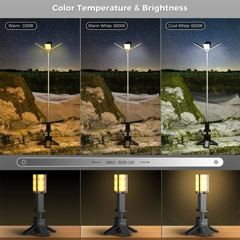 14000 mAh wiederaufladbare Outdoor-Wandern-Angelzeltlampe 6000 LM superhelle magnetische drehbare Teleskop-LED-RV-Campinglaterne