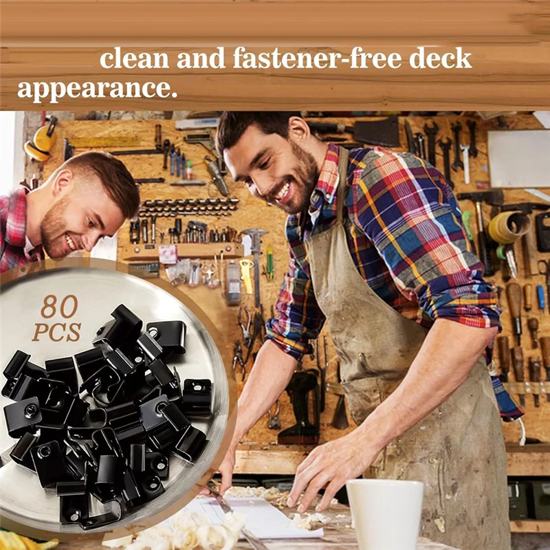 AT44-Stainless Steel Start Clips Deck Clips Universal Decking Clips With Decking Screws For Composite Deck Boards 80 Pack
