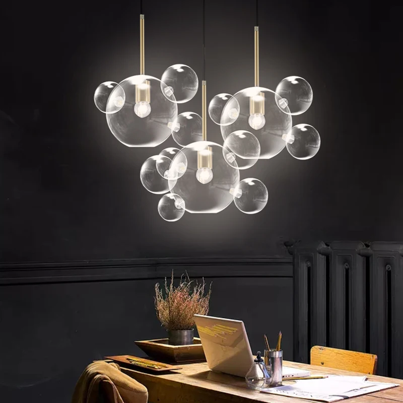 Imagem -04 - Led E27 Pós Moderno Ferro Bolhas de Vidro Ouro Prata Designer Lustre Iluminação. Luminária Suspensão Lampen para Foyer