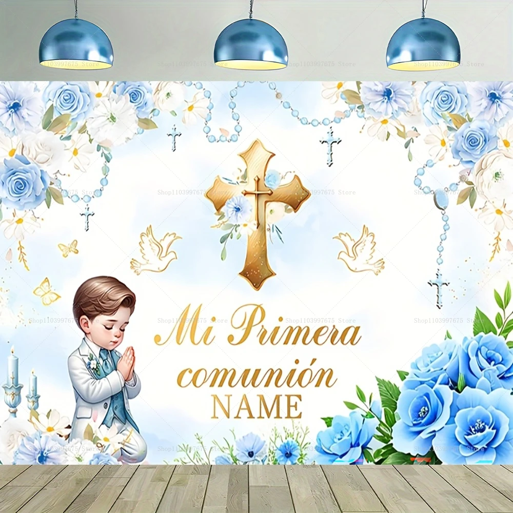 مخصص صبي فتاة الأولى بالتواصل المقدس التصوير خلفية بلدي المعمودية الذهب الصليب الكأس الله يبارك استحمام الطفل خلفية الصورة #4