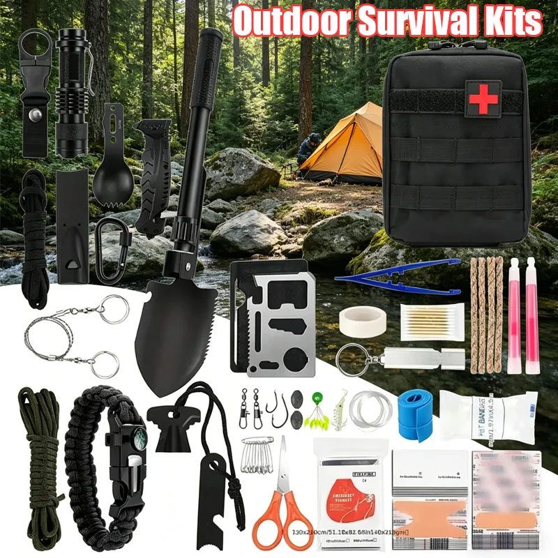 Kit di Pronto Soccorso per Sopravvivenza all'Aperto, Borsa Multifunzionale per Emergenze, Attrezzatura per Campeggio, Escursionismo, Caccia e Avventure