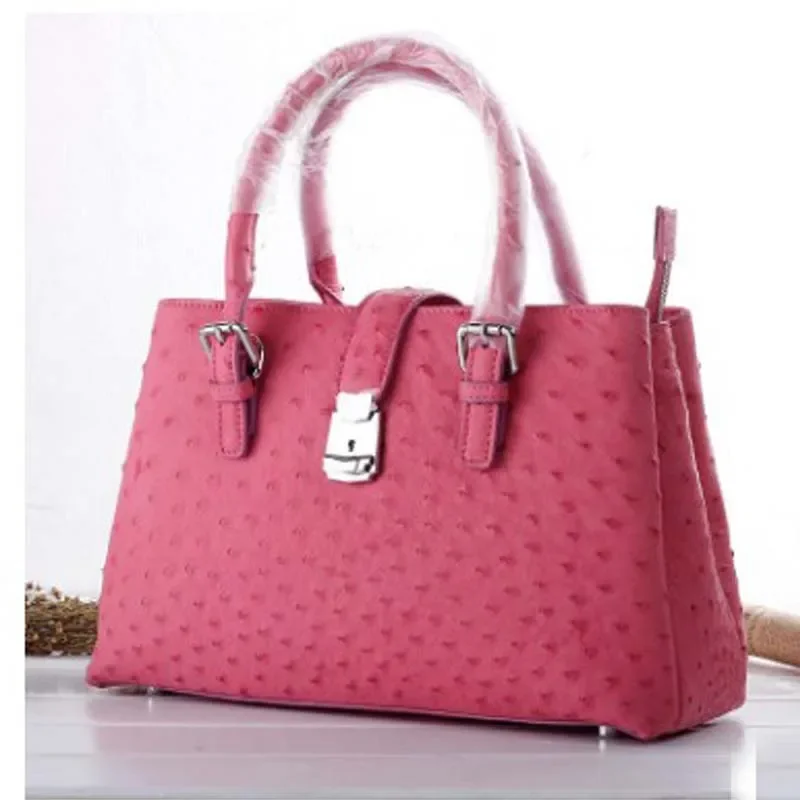 ourui true  Ostrich leather  female  handbag   Rome package  pink  Women bag