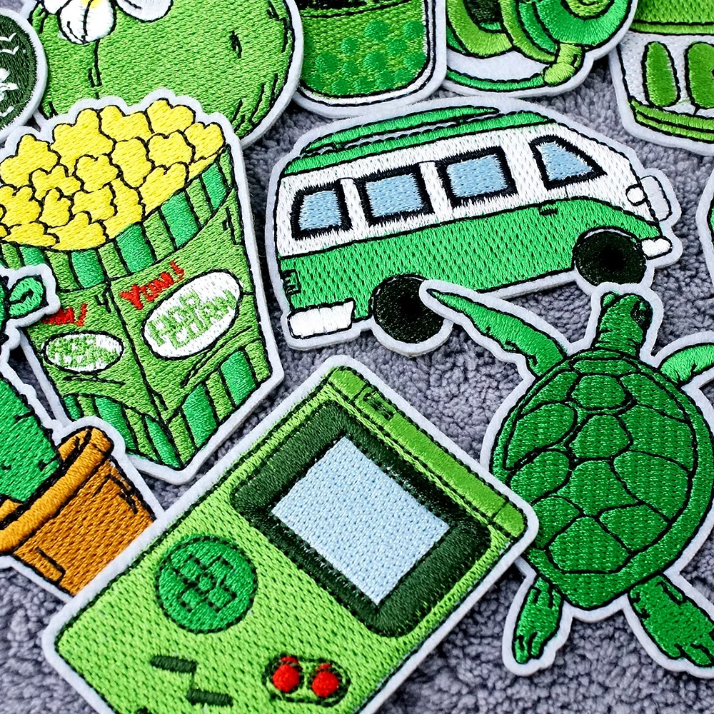 Coconut Popcorn Cactus Green Patches Cloth Embroidered Applique Sewing Clothes Apparel Decoration Patch Iron on Stickers