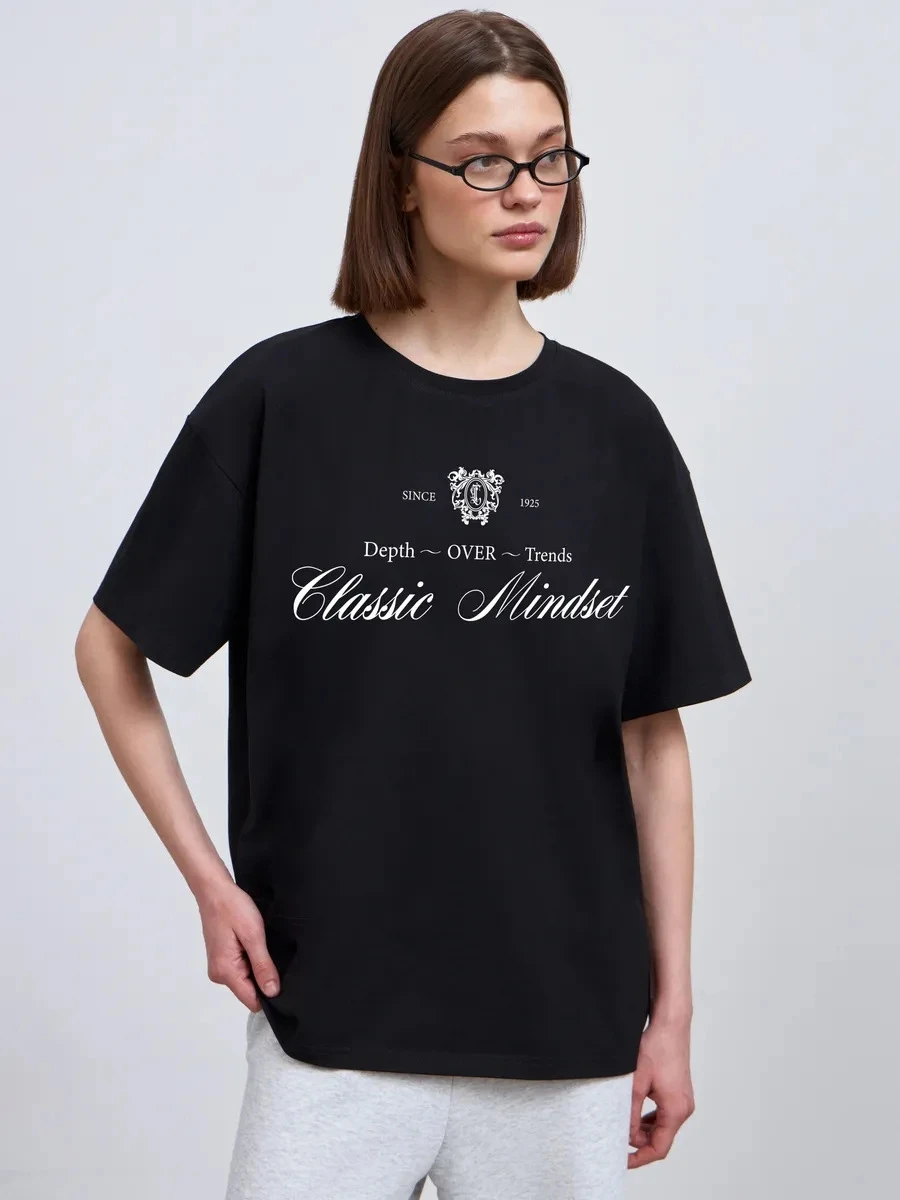 Faionable Casual Allentato rotondo Ne Stampato Lettera Tirt Top Donna Estate Cotone ort Sve Creative Commute Sle