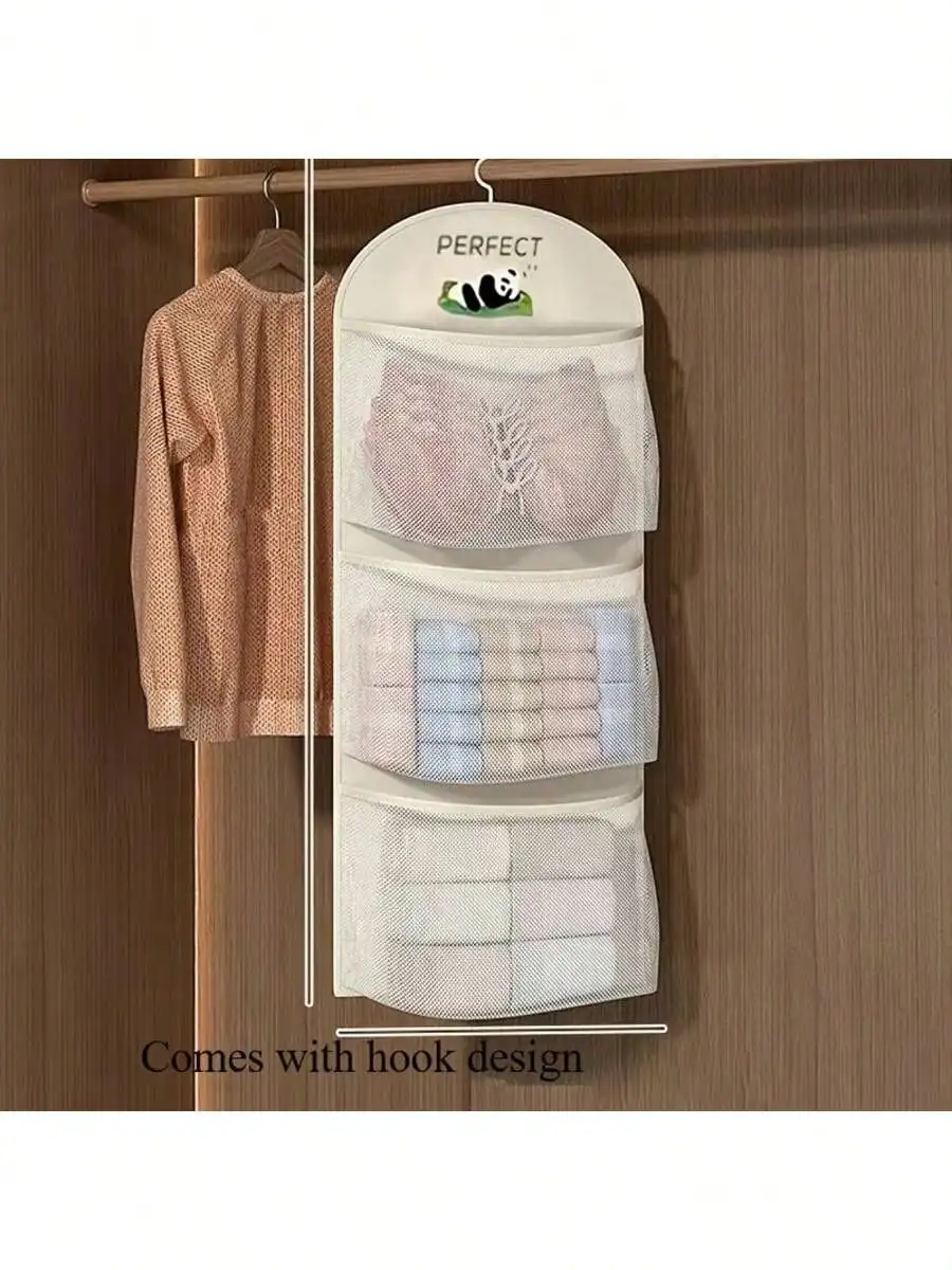 

1pc Bedroom Bathroom Hanging Mesh Bag - 3-Tier Breathable Washable Polyester, Wall-Mounted Sorting Organizer For Underwear Socks Toys