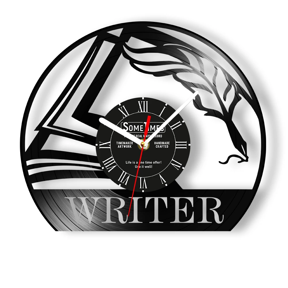 Personalized Writer Name Vinyl Record Wall Clock For Office Living Room Custom Authors Wall Clock Carved Music Album Home Decor