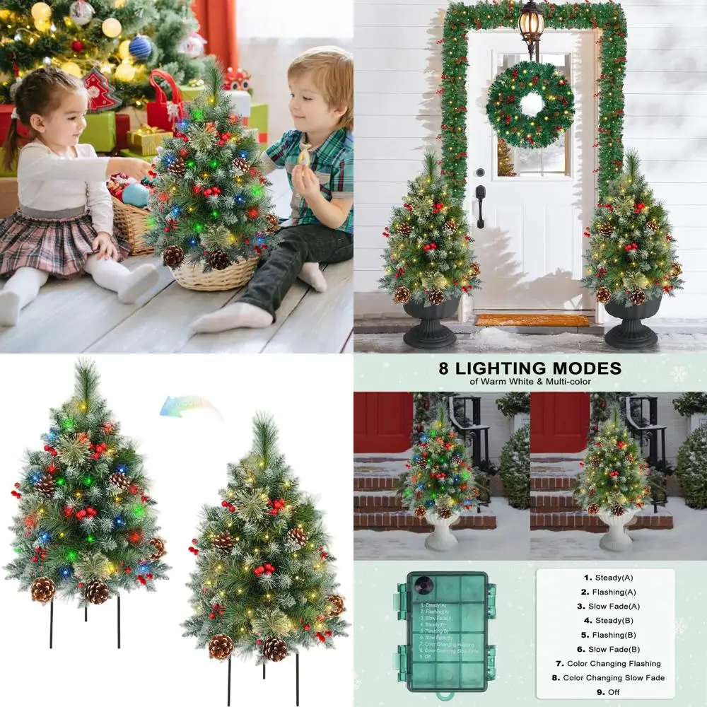 

27 многоцветных светодиодных рождественских елок с питанием от батареи и таймером для наружного и внутреннего декора