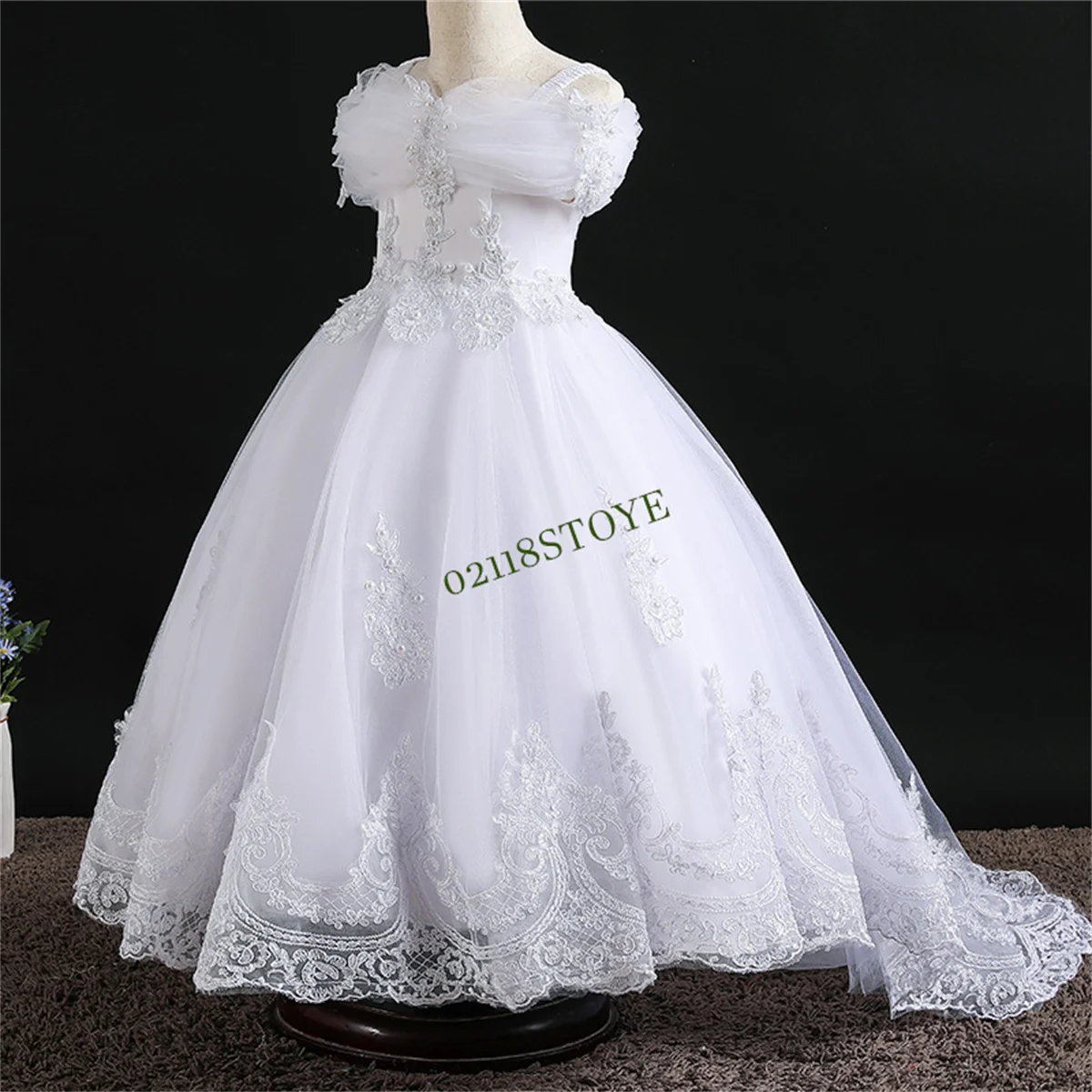 Puffy Bulb Sleeve Flower Girl Dresses For Wedding High Waisted Pricness Girl Dresses First Communion Kids Gown Vestidos De Novia