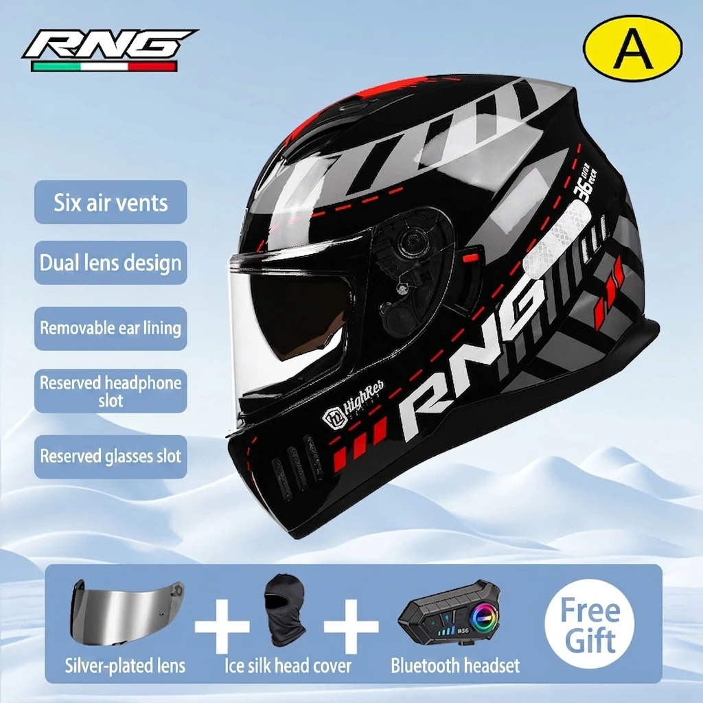 

Motorcycle Helmet Full Face Dual Lens 6 Air Vents Bluetooth Ready DOT Free Gift Bluetooth Headset Ice Silk Scarf Racing Helmet