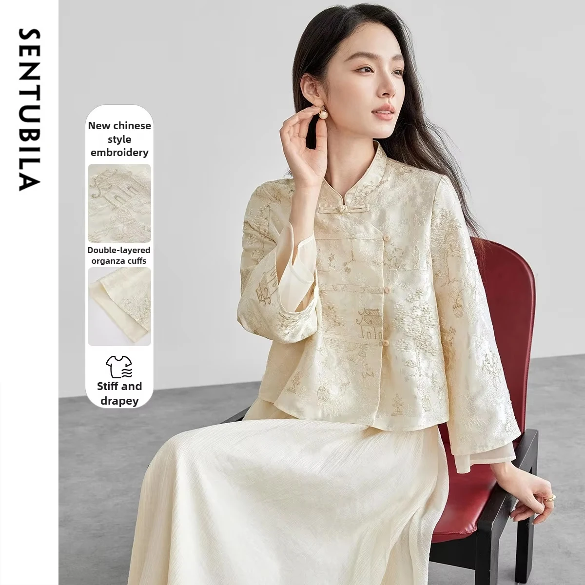 

SENTUBILA Women's Chinese Style Coats 2025 autumn Stand Collar Heavy Embroidery A-Line Jackets Elegant Oriental Wear 151W57765