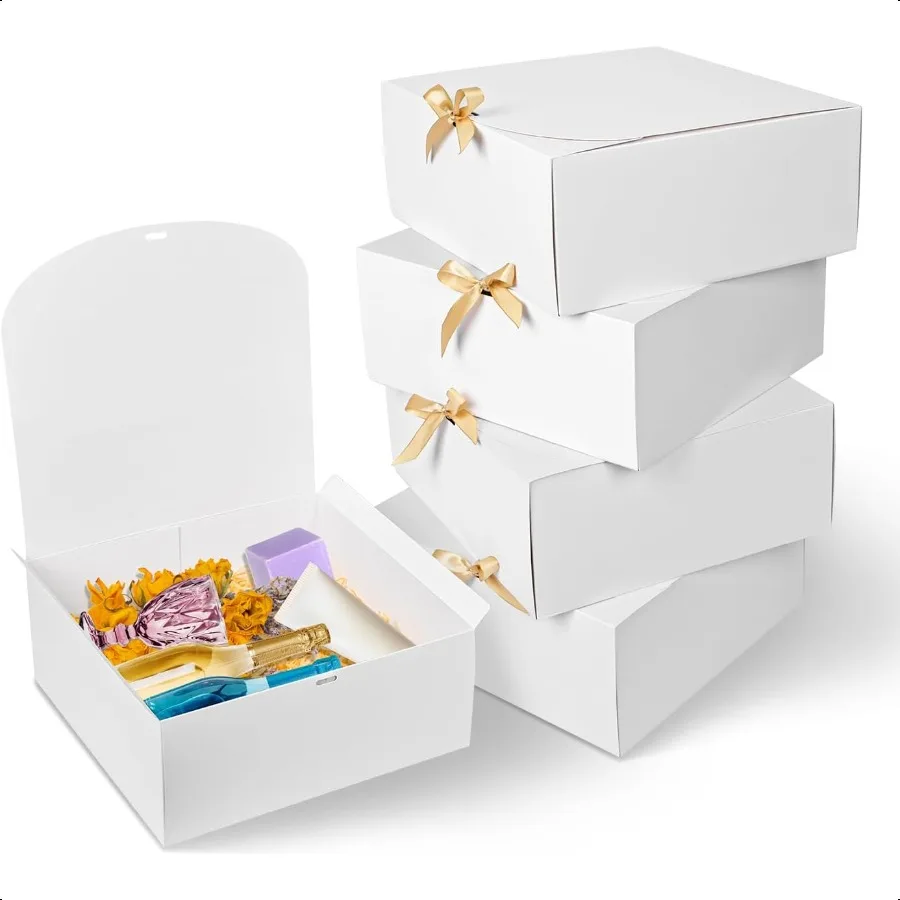 8er-Pack große Geschenkboxen mit Deckel, 30,5 x 30,5 x 12,7 cm, Brautjungfern-Antragsbox mit Band, weiße Boxen für Geschenke, Papier-Geschenkbox für Pr