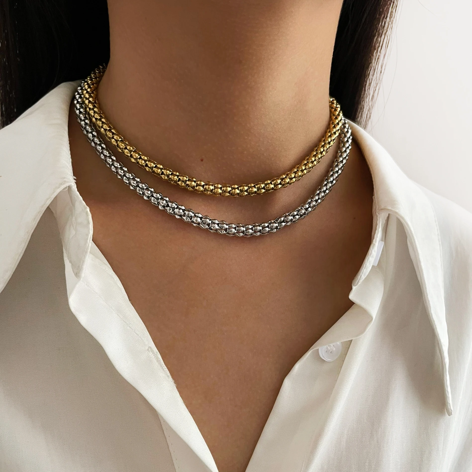Peri\'sbox Statement Stainless Steel Hollow Choker Necklace for Women Men Hip-Hop Gold Color Clavicle Chain Fashion Jewelry Party