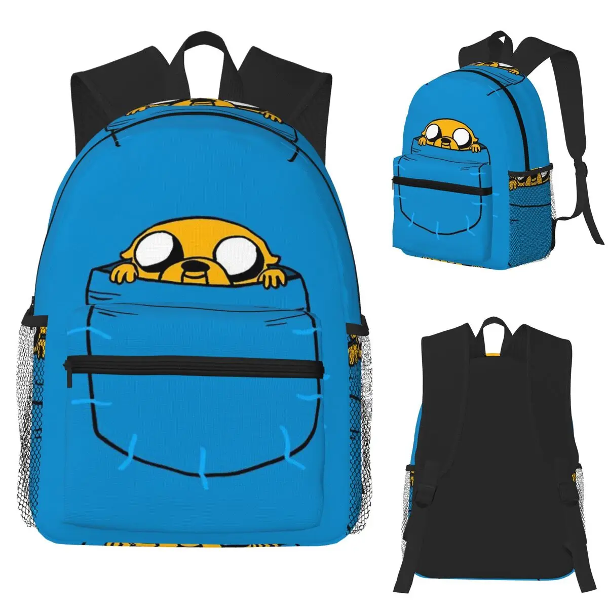 

Adventures Time Jake In Pocket Student Backpack School Bag Hiking Travel Daypack for Boys Girls Fashion Bookbag Shoulder Bags