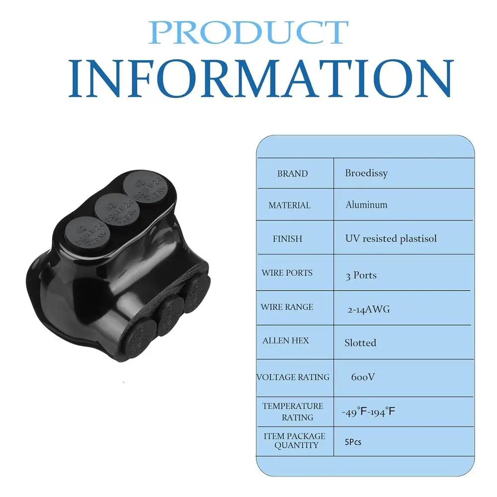 5 Pcs Insulated Splice Connectors 3 Ports Heavy Duty Electrical Multi Cable Connectors Single Side Entry PreFilled Oxide