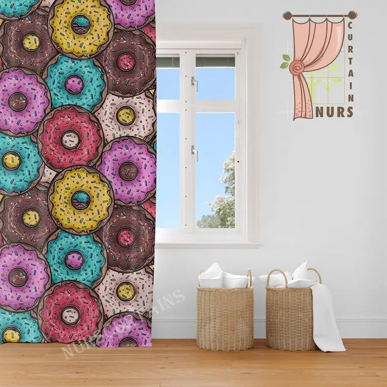 Donut Patterned Blackout Curtain: Colorful Kids Room Decor