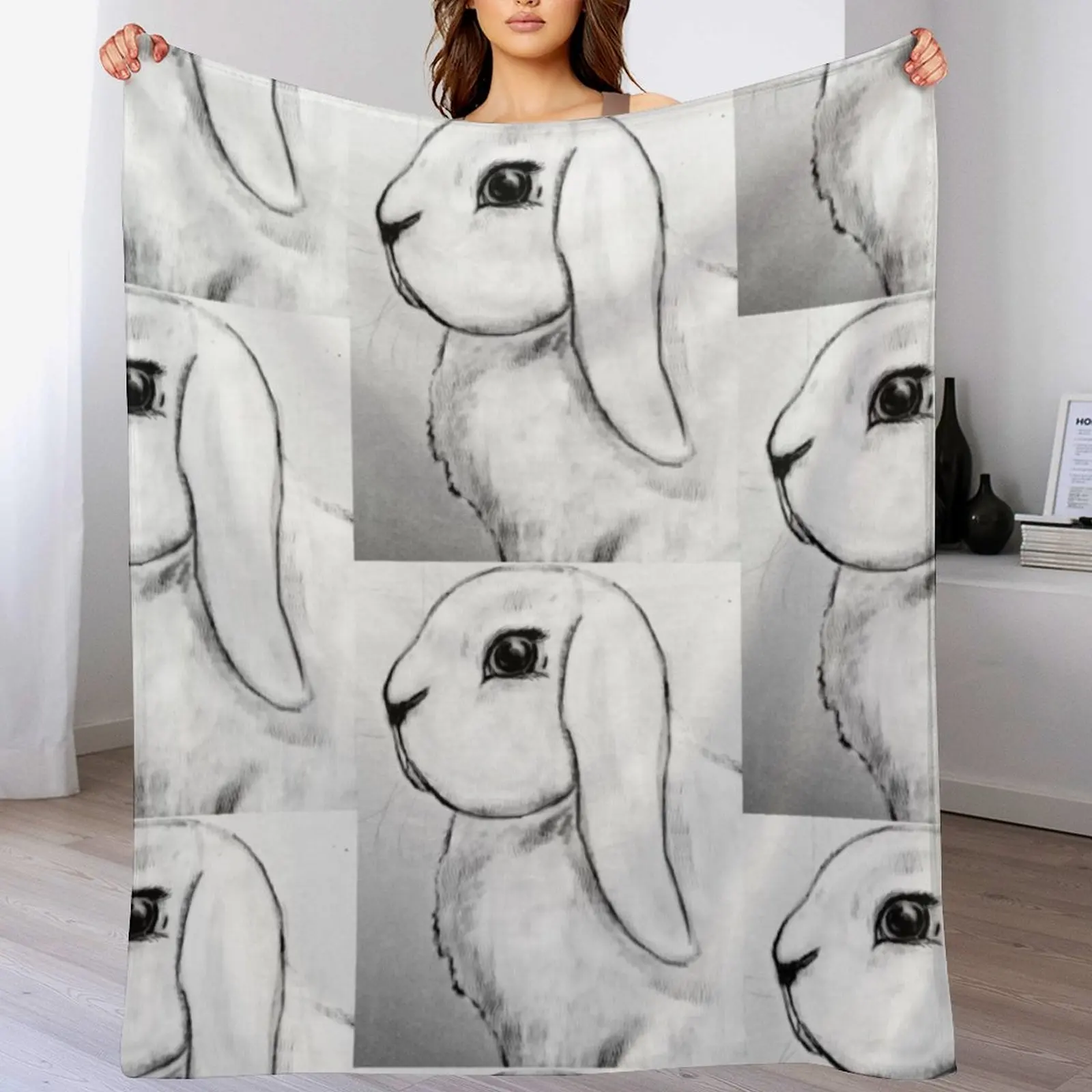 

White Lop Bunny Rabbit Throw Blanket Baby Nap manga Luxury Thicken Blankets