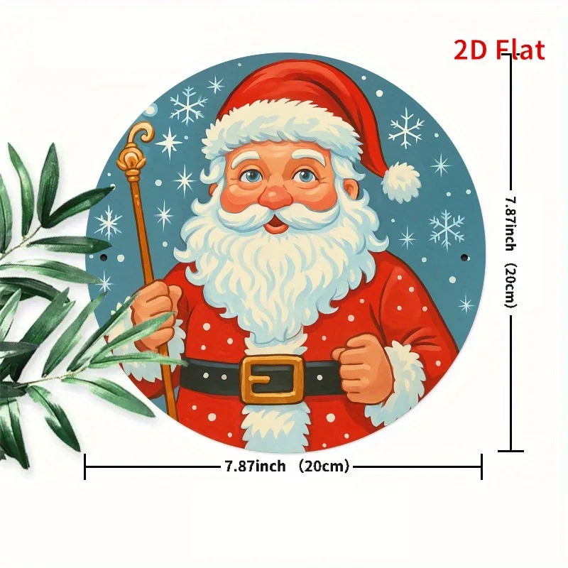 2D Flat, 1pc 2D Printed American Vintage Round Wooden Sign, Santa Claus Holding a Magic Wand, Putuo Decor Humorous Sign, for Por