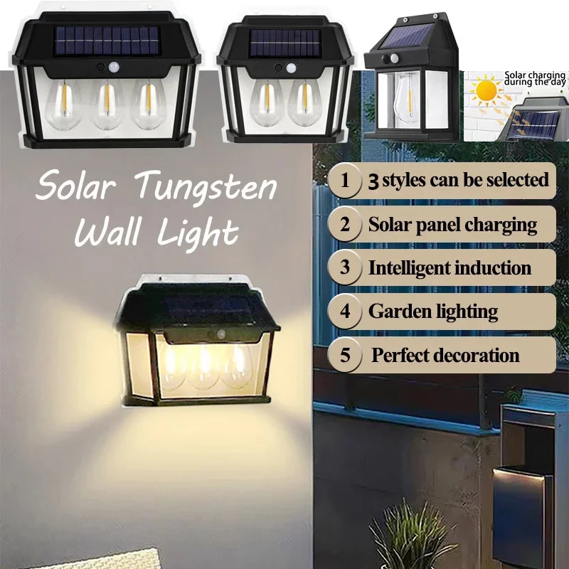 LED Solar Light Waterproof Wall Lamp Motion Sensor Courtyard Garden Lighting Decoration Sunlight Solar Power Yard Tungsten Lamp