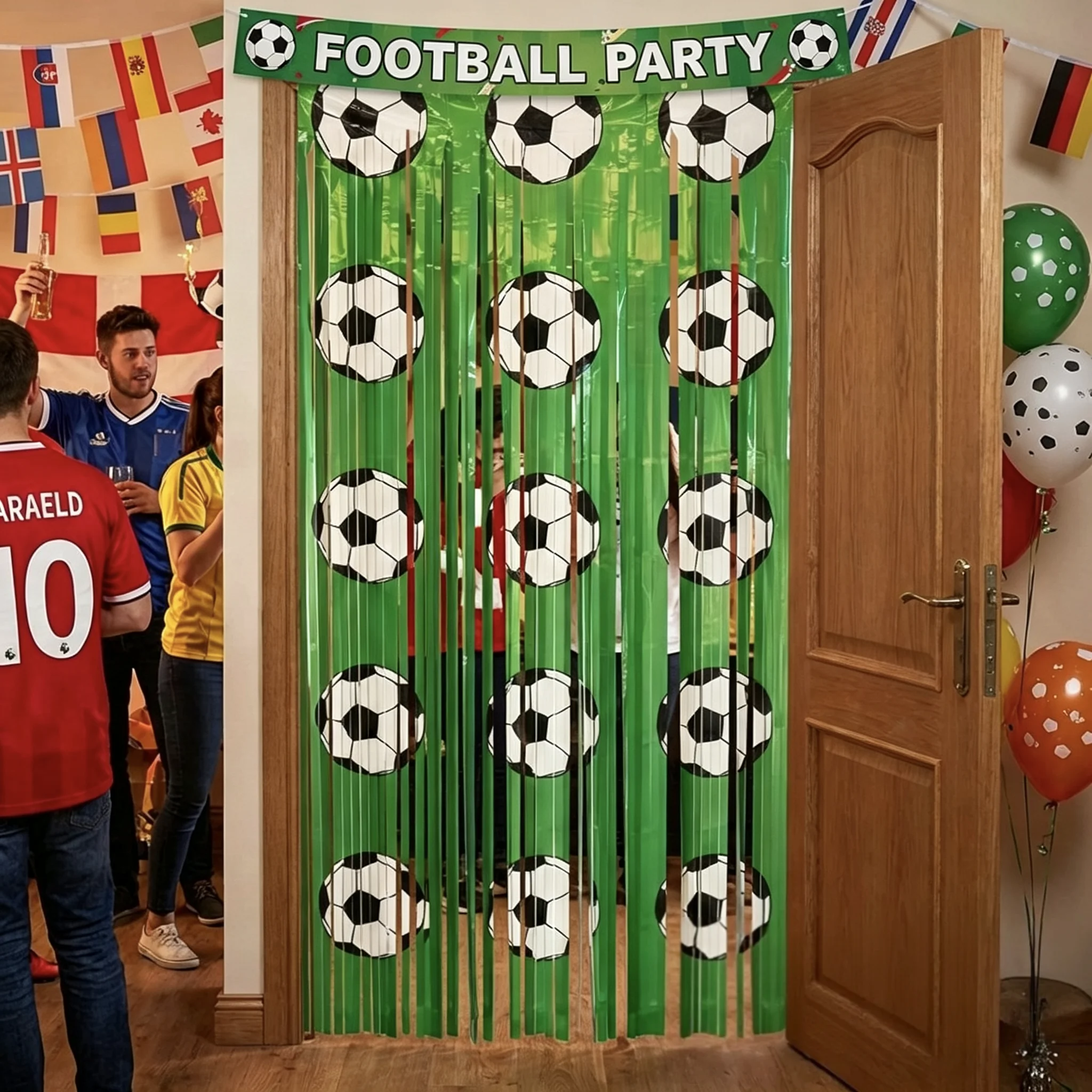 

1x2m Football Rain Curtain Football Themed Party Decoration Soccer Door Curtain Sports Boy Happy Birthday Party Background Decor
