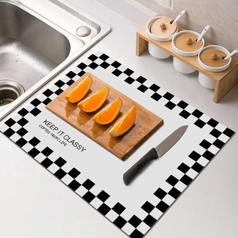 Dish Drying Mat Super Absorbent Hide Stain Rubber Backed Kitchen Countertop Dinnerware Tableware Under Coffee Bar Pot Cup Mat