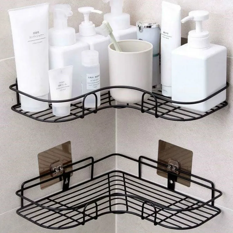 Bathroom Accessories Punch Free Corner Bathroom Shelf Bathroom Fixtures Wrought Iron Storage Rack Kitchen Tripod Shelf MJ61908