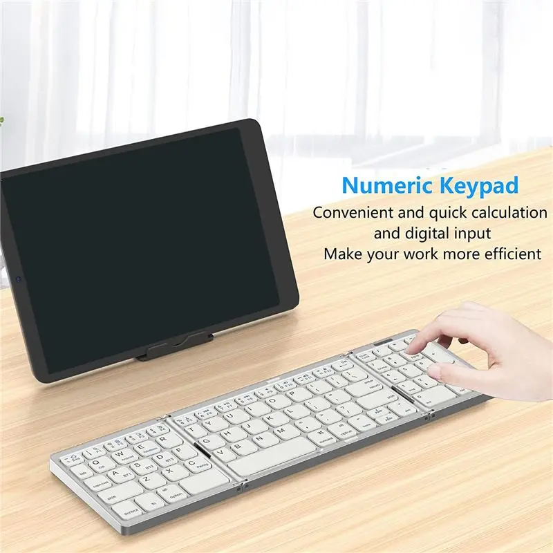ABRI-Foldable Bluetooth Keyboard, USB Rechargeable Wireless Keyboard For IOS, Android, Windows PC Laptop Smartphone