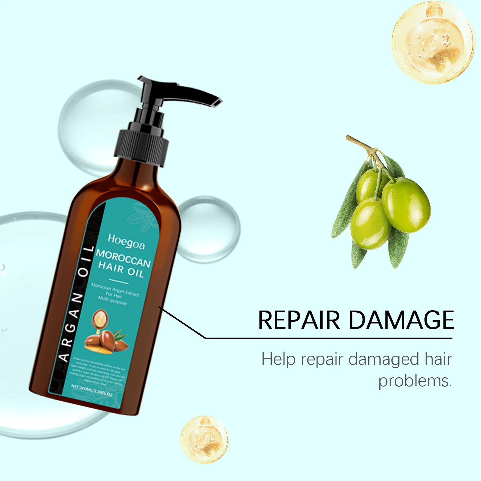 Hoegoa Olive Hair Care Essential Oil Reduce Loss Restore Shiny Nourishing Roots Improve Scalp Damage Oil Control Hair Growth Oil