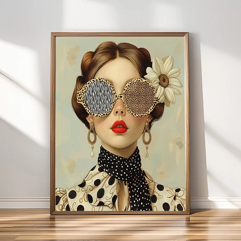 Fashion Glasses Woman with Flowers Canvas Painting Flowers with Girl Portrait Posters and Prints Nordic Boho Mural Picture Art