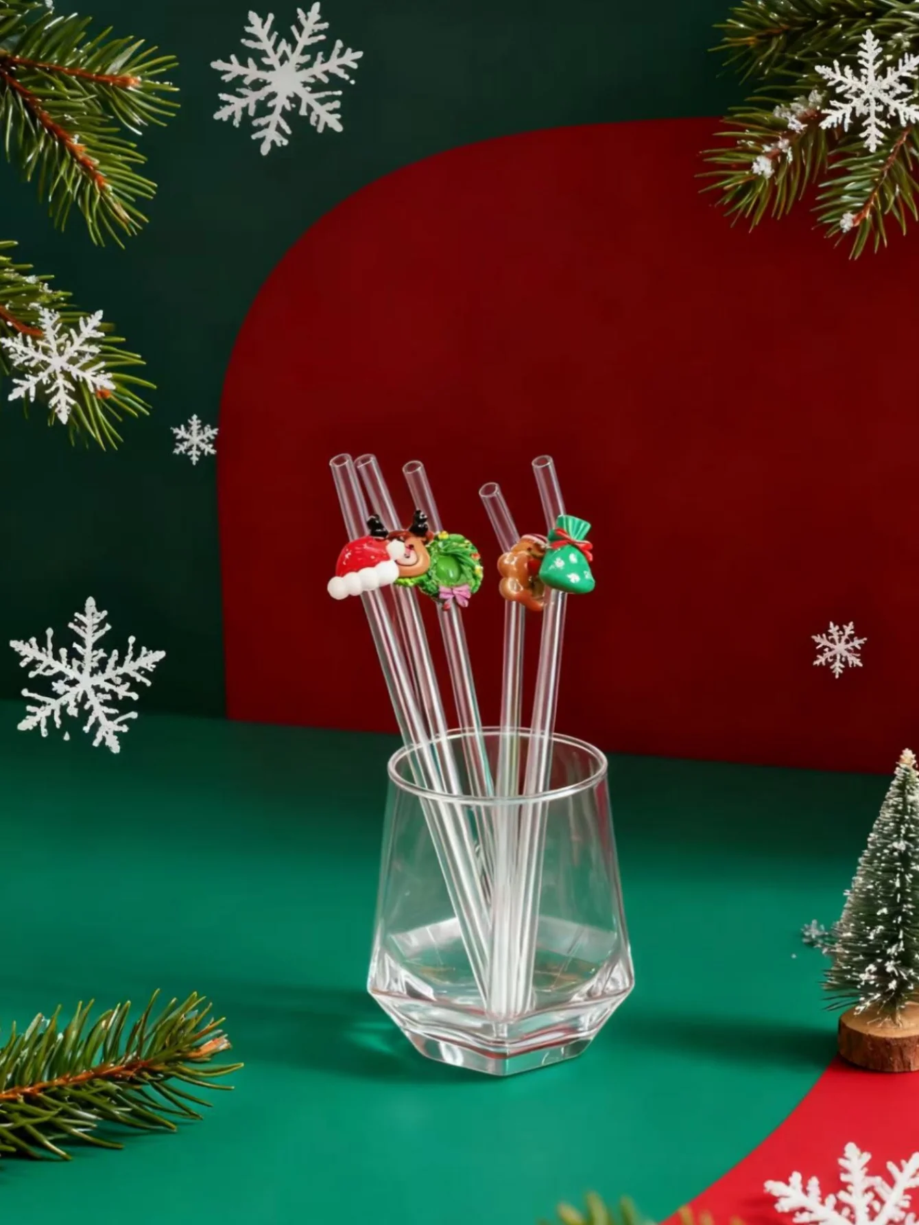 1/5 قطعة من شفاطات زجاجية لطيفة للعطلات وعيد الميلاد، أكواب مشروبات قابلة لإعادة الاستخدام، مثالية للحفلات والمشروبات الباردة والمياه الفقاعية والتجمعات المنزلية #1