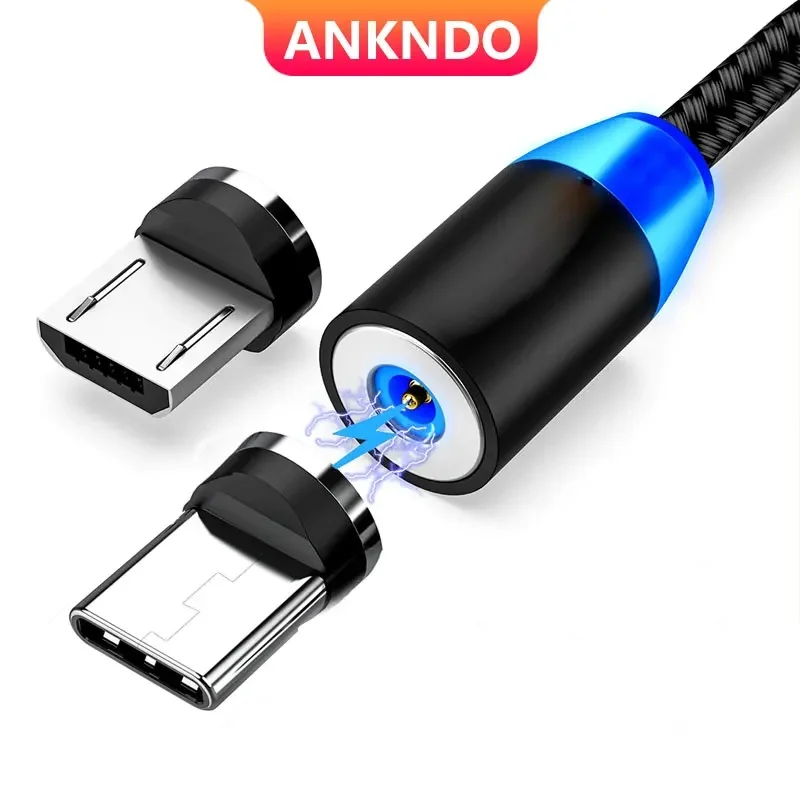 ANKNDO Магнитный usb-кабель магнит микро USB C кабель 1м 2М для быстрой подзарядки для iPhone Xiaomi Мобильный телефон зарядное устройство типа C