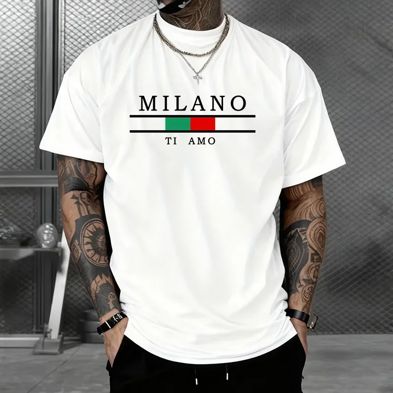 Vielseitiges Herren-T-Shirt, bedruckt, Baumwolle, kurzärmelig, täglich, lässig, T-Shirts, Outdoor-Sport, Jogging, Kleidung, weiches schwarz-weißes T-Shirt